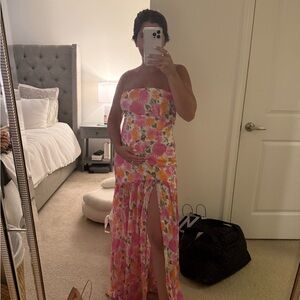 12th Tribe Strapless Floral Maxi Dress - Pink, Orange, White
